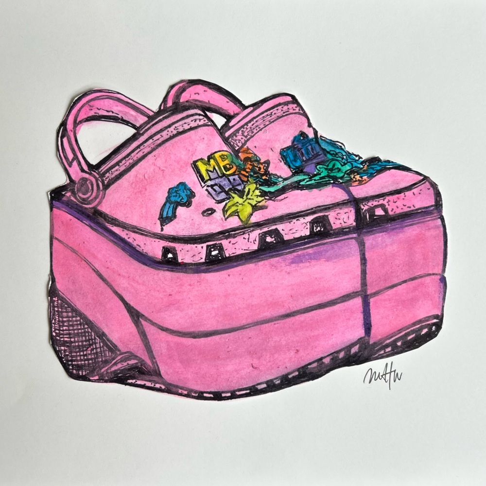 Art print of flat form high heel croc pink 8.5x11in signed and. Numbered